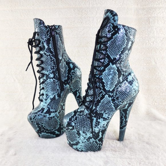 Adore 1020 Mint Snake Print 7" High Heel Platform Ankle Boots - Picture 1 of 7